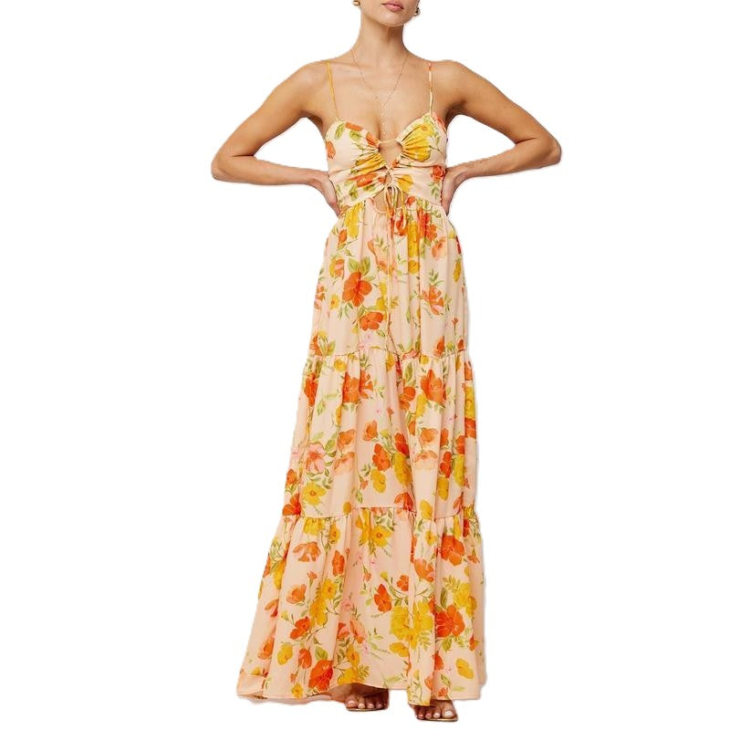 🌞Summer Sale 50% OFF🔥Floral Print Tie Front Tiered Maxi Dress
