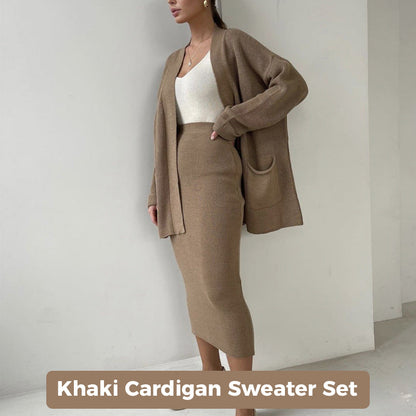 Women's Casual Knit Cardigan Sweater & High Waist Skirt 2-Piece Set