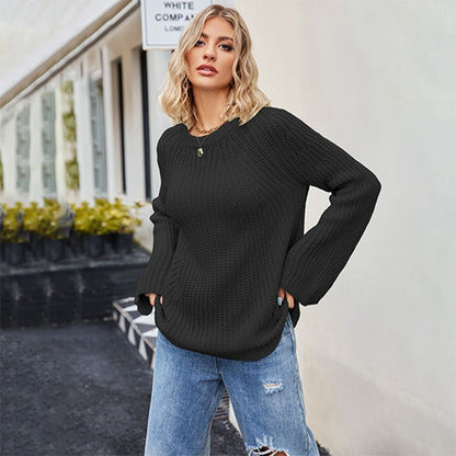 💕 Women's Round-neck Sweater With Wide Cuffs And Loose Fit