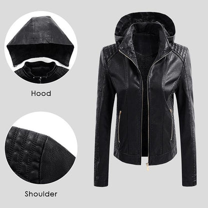 Detachable Hooded Ladies Leather Jacket