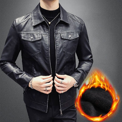 [Gift for Men] Men’s Windproof Leather Jacket Black