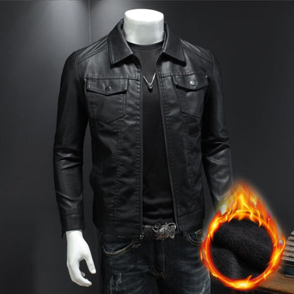 [Gift for Men] Men’s Windproof Leather Jacket Black