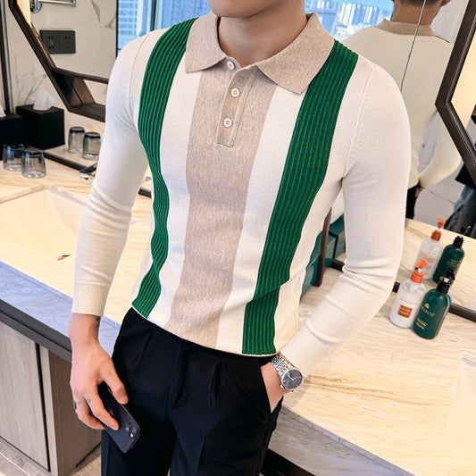 Men’s Lapel Button Front Contrast Color Tops