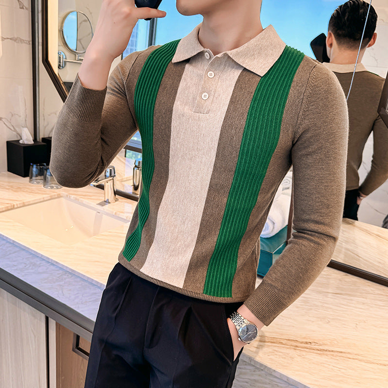 Men’s Lapel Button Front Contrast Color Tops