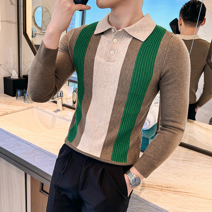 Men’s Lapel Button Front Contrast Color Tops