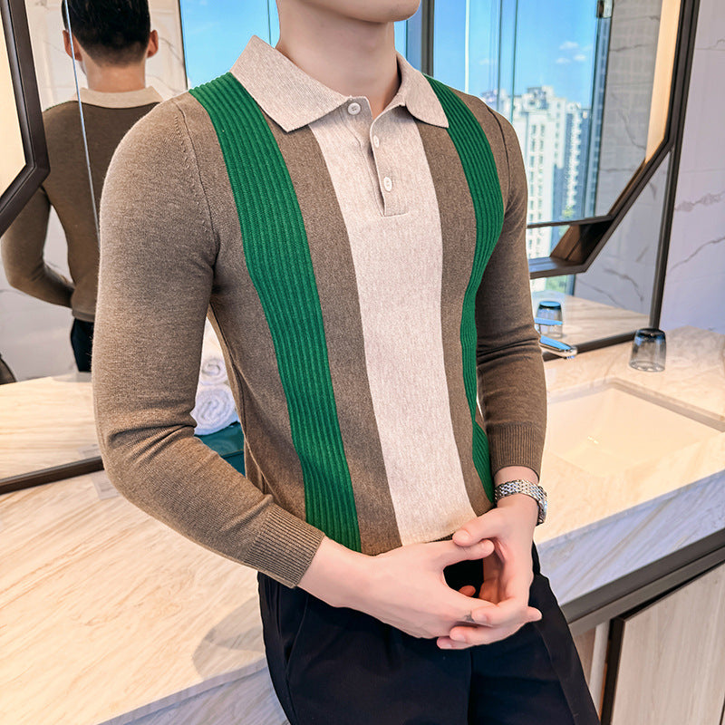 Men’s Lapel Button Front Contrast Color Tops