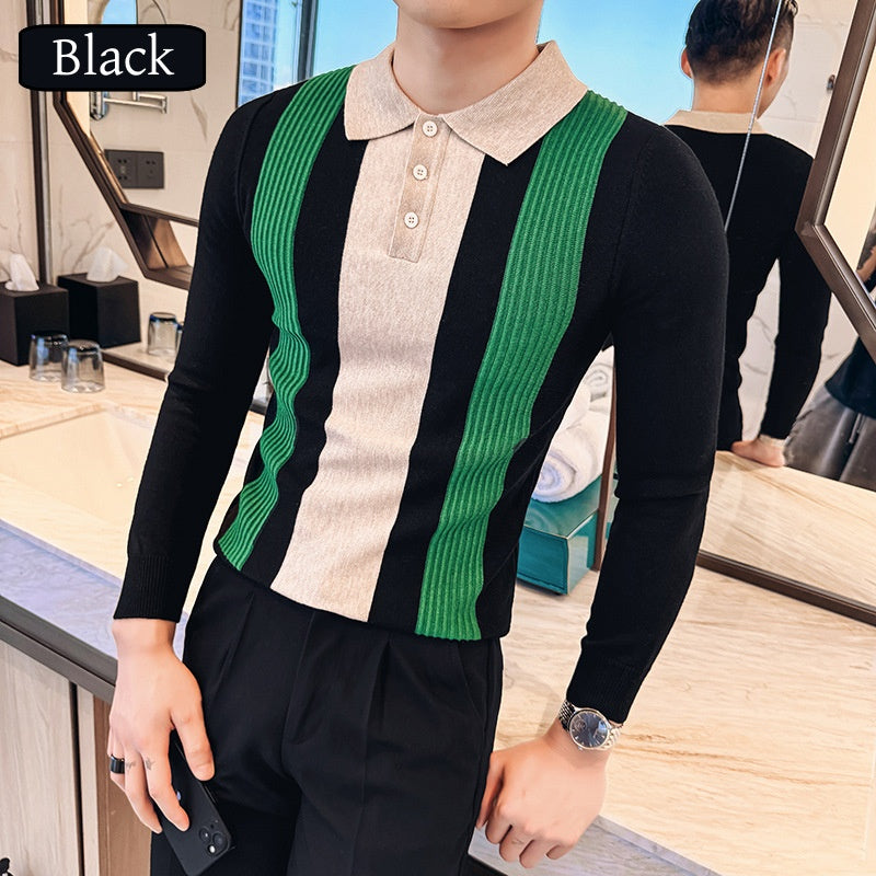 Men’s Lapel Button Front Contrast Color Tops
