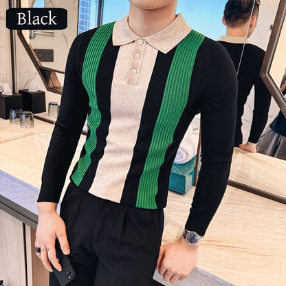 Men’s Lapel Button Front Contrast Color Tops