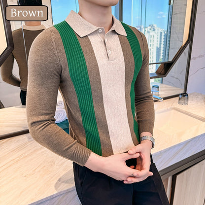 Men’s Lapel Button Front Contrast Color Tops