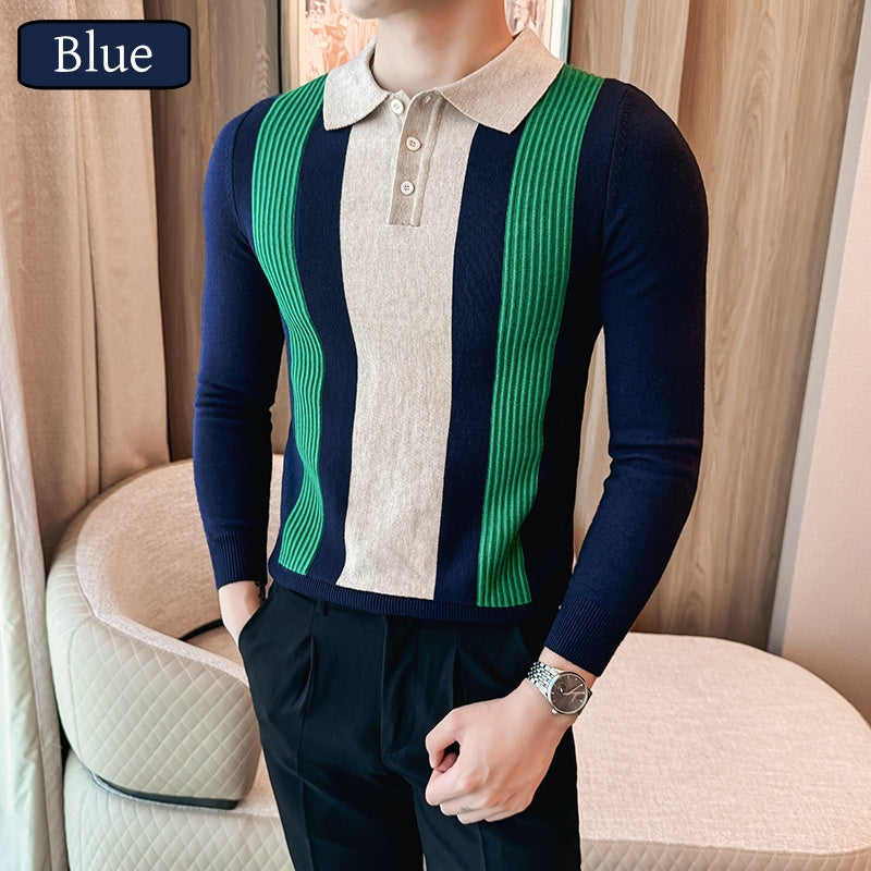 Men’s Lapel Button Front Contrast Color Tops