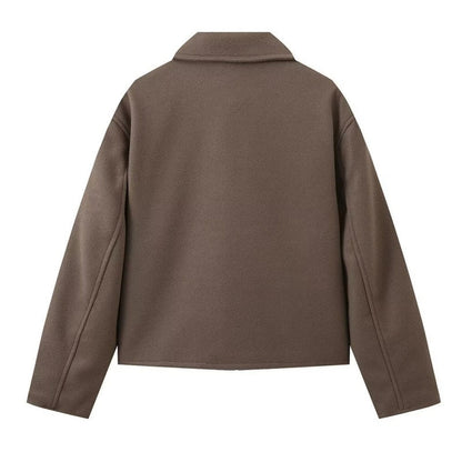 Women's Solid Color Zippered Lapel Short Jacket