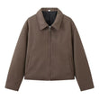 Women's Solid Color Zippered Lapel Short Jacket