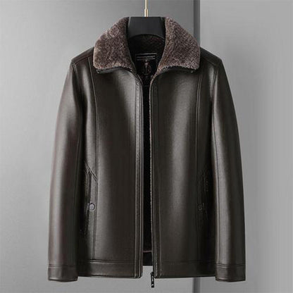 Men's Warm Faux Leather Plush Lapels Jacket