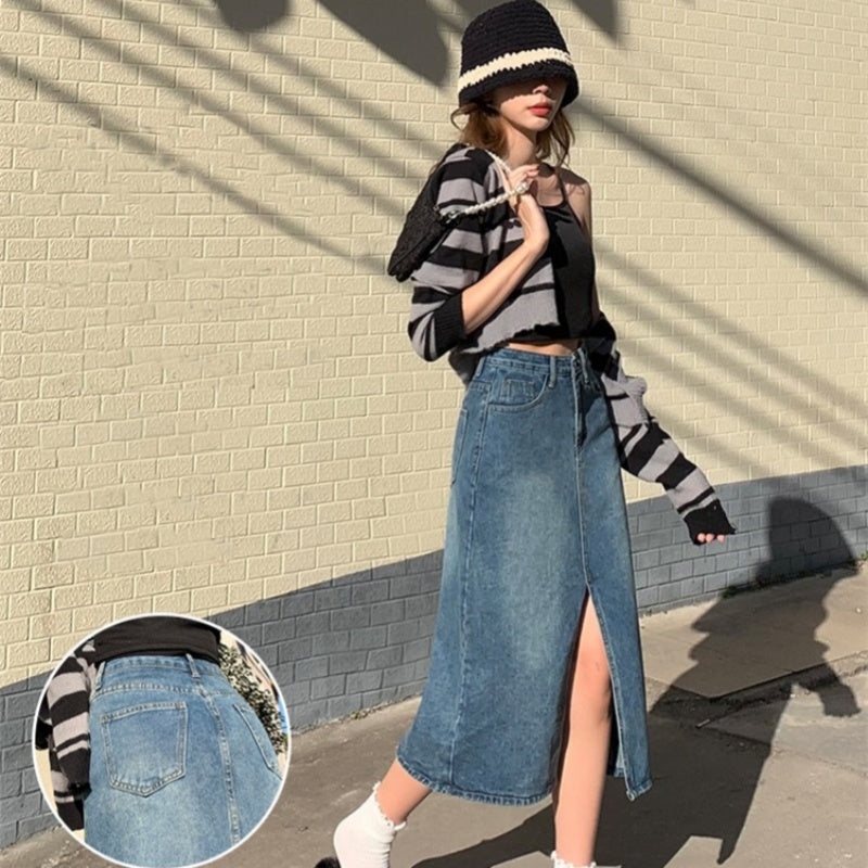 High-Waisted Denim Skirt With Slit