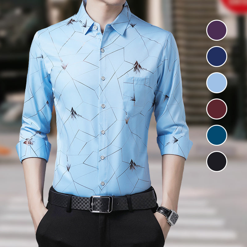 💥2025 High-end Series👔Men's Business Iron-Free Gold Foil Print Shirt🔥2 Pcs Free Shipping✈️