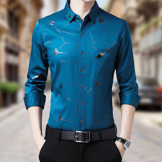 💥2025 High-end Series👔Men's Business Iron-Free Gold Foil Print Shirt🔥2 Pcs Free Shipping✈️