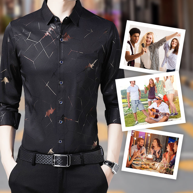 💥2025 High-end Series👔Men's Business Iron-Free Gold Foil Print Shirt🔥2 Pcs Free Shipping✈️