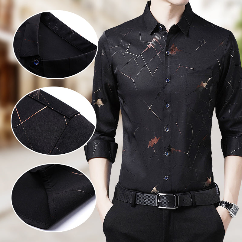 💥2025 High-end Series👔Men's Business Iron-Free Gold Foil Print Shirt🔥2 Pcs Free Shipping✈️