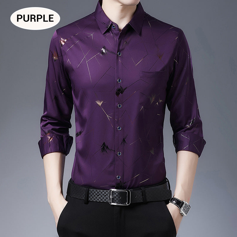 💥2025 High-end Series👔Men's Business Iron-Free Gold Foil Print Shirt🔥2 Pcs Free Shipping✈️