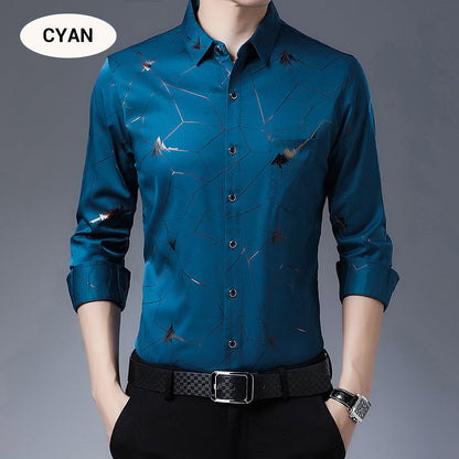💥2025 High-end Series👔Men's Business Iron-Free Gold Foil Print Shirt🔥2 Pcs Free Shipping✈️