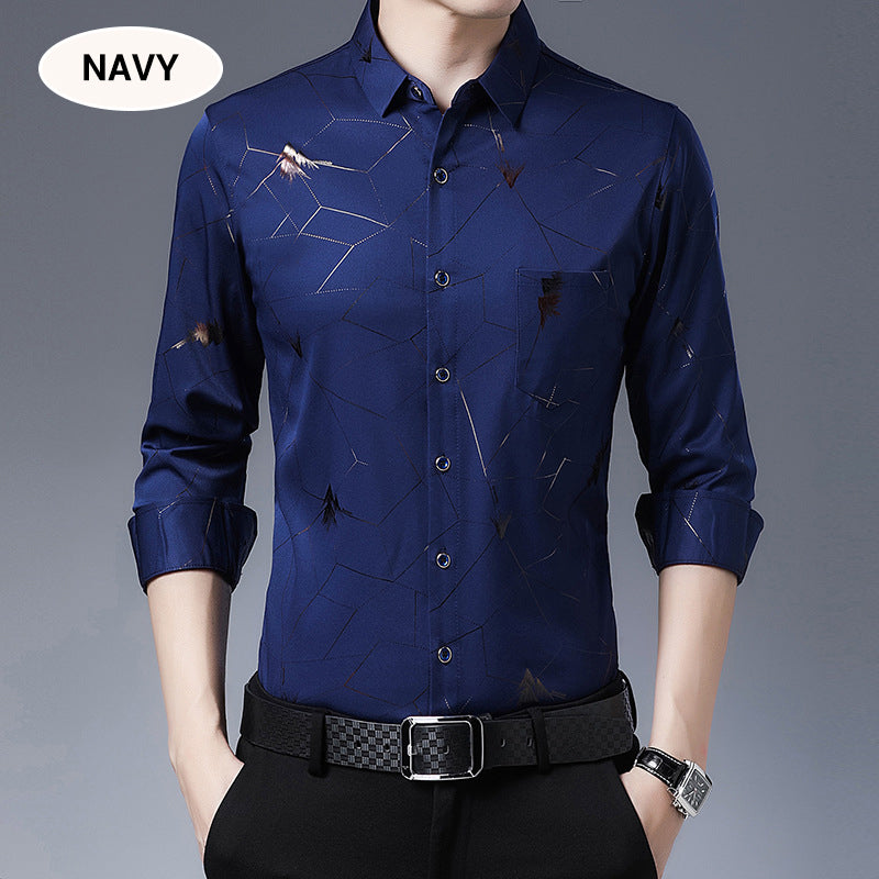 💥2025 High-end Series👔Men's Business Iron-Free Gold Foil Print Shirt🔥2 Pcs Free Shipping✈️