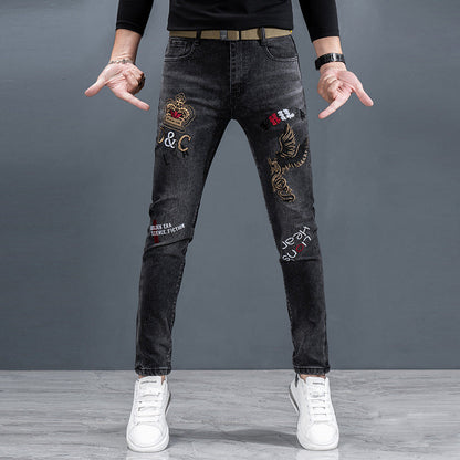 Men's Printed Slim Fit Straight-Leg Jeans