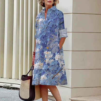 🔥Hot Sale 50% OFF👗Women's Elegant Floral Print Shirt Dress