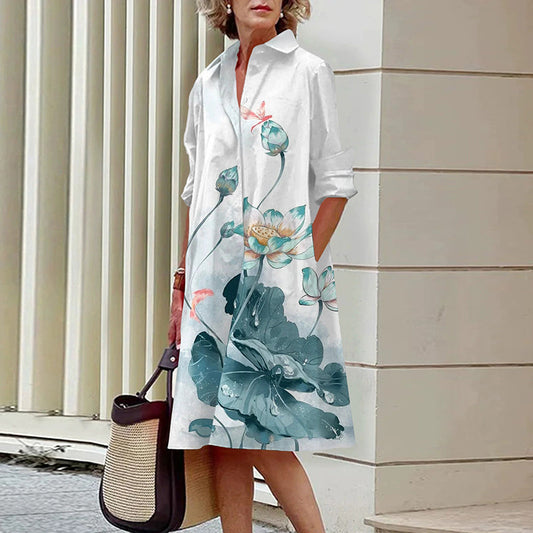 🔥Hot Sale 50% OFF👗Women's Elegant Floral Print Shirt Dress
