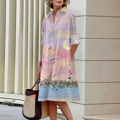 🔥Hot Sale 50% OFF👗Women's Elegant Floral Print Shirt Dress