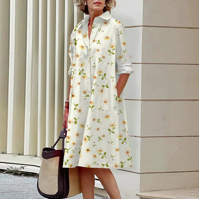 🔥Hot Sale 50% OFF👗Women's Elegant Floral Print Shirt Dress