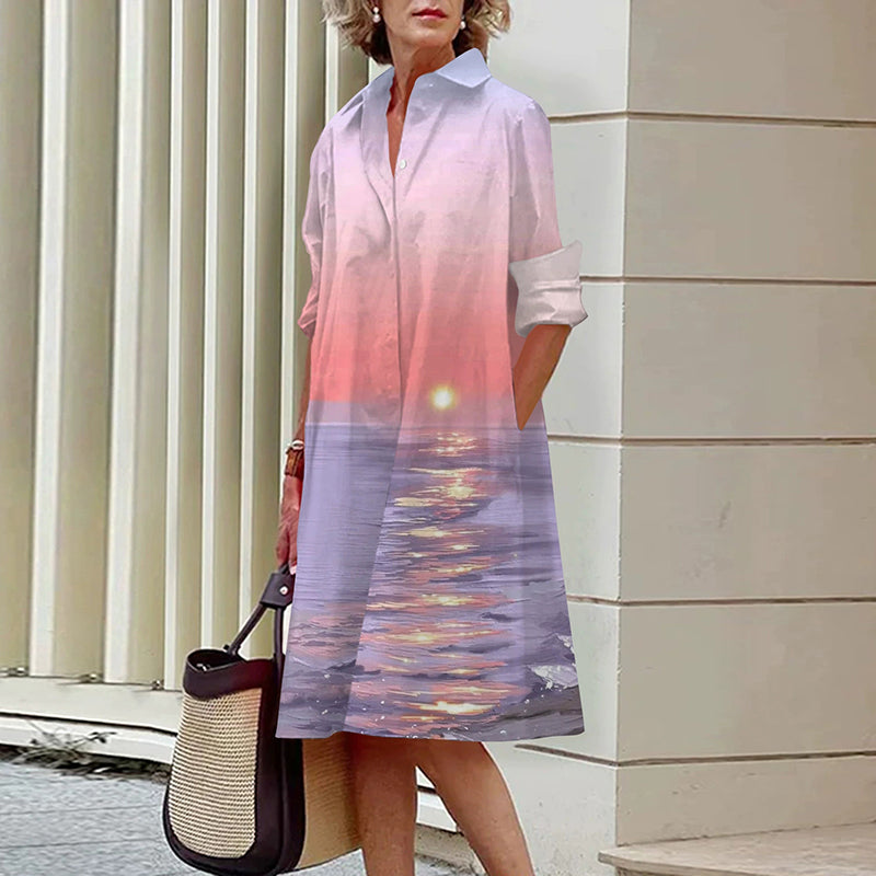 🔥Hot Sale 50% OFF👗Women's Elegant Floral Print Shirt Dress