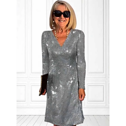 Graceful V-Neck Long Sleeve Glitter Sequin Dress🔥Limited time offer