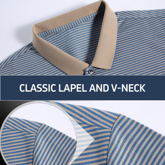 Men’s Casual Lapel V-Neck Striped Tops