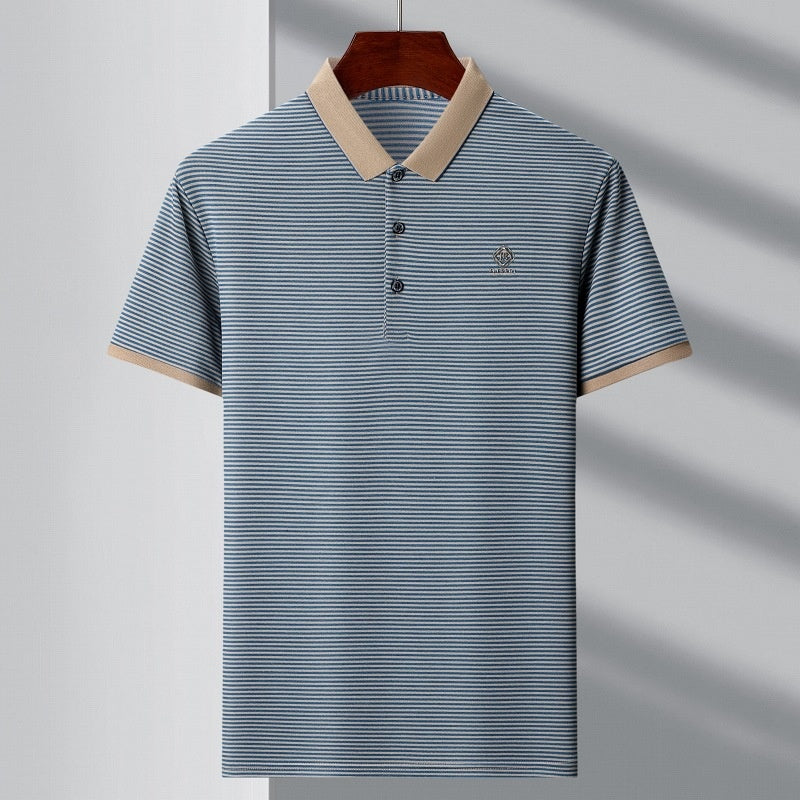 Men’s Casual Lapel V-Neck Striped Tops