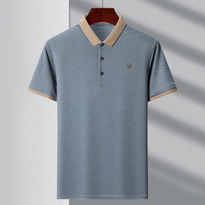 Men’s Casual Lapel V-Neck Striped Tops