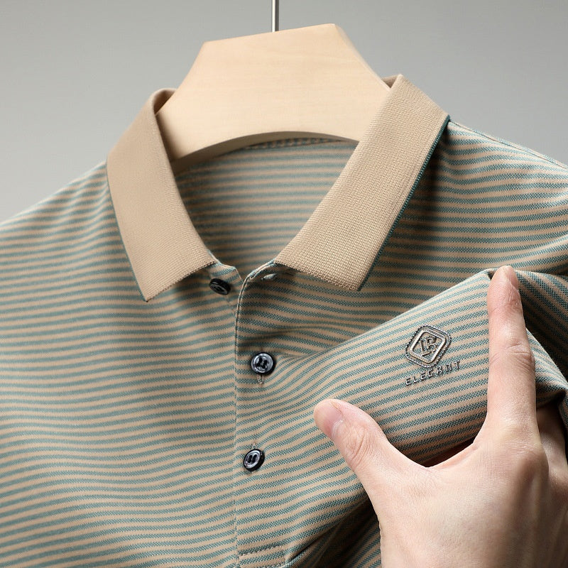 Men’s Casual Lapel V-Neck Striped Tops