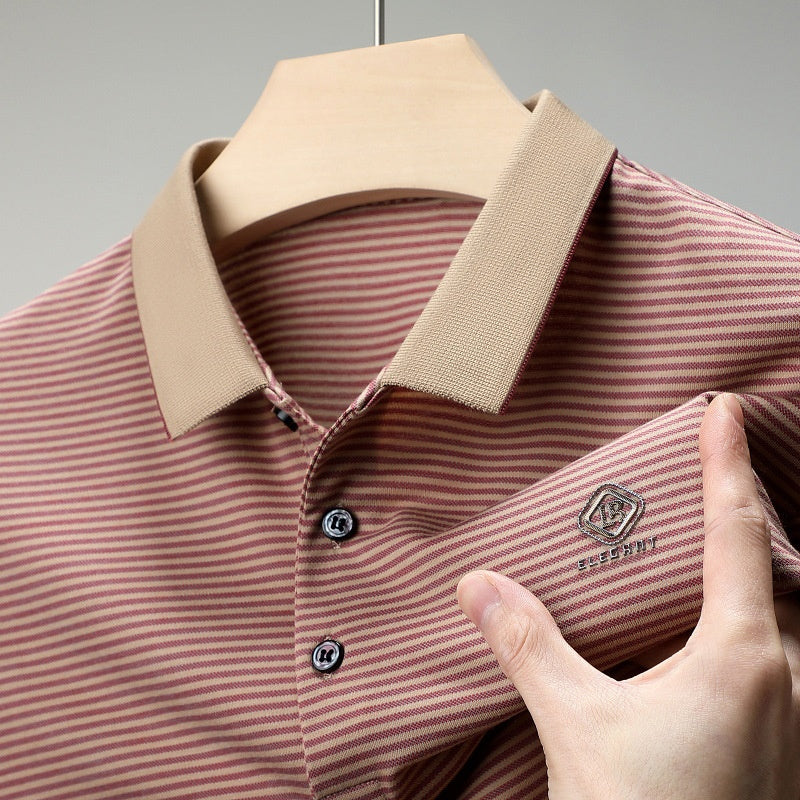 Men’s Casual Lapel V-Neck Striped Tops