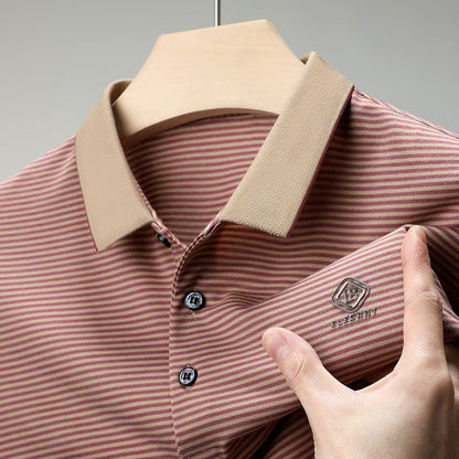 Men’s Casual Lapel V-Neck Striped Tops