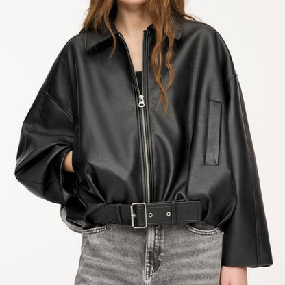 Dames Vintage Losse PU Leren Jas