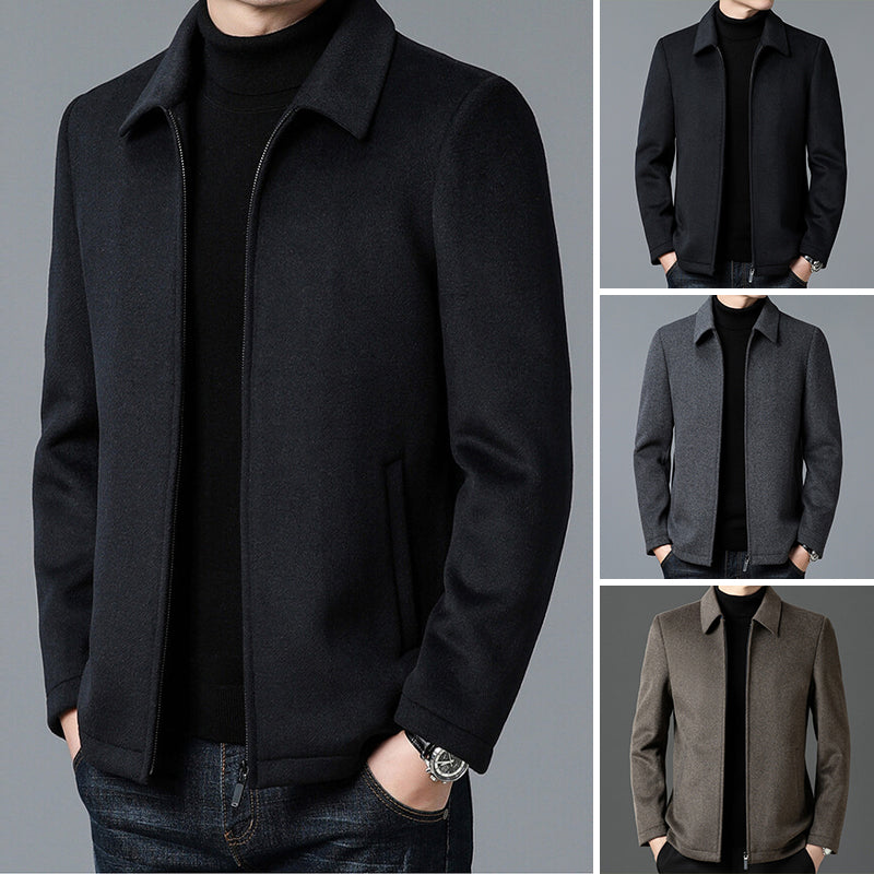 Men's Lapel Thickened Zipper Warm Solid Color Jacket