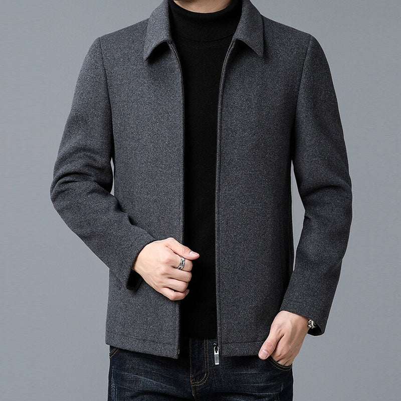 Men's Lapel Thickened Zipper Warm Solid Color Jacket
