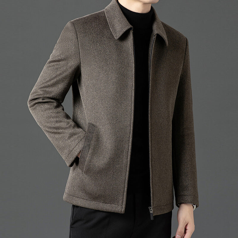 Men's Lapel Thickened Zipper Warm Solid Color Jacket