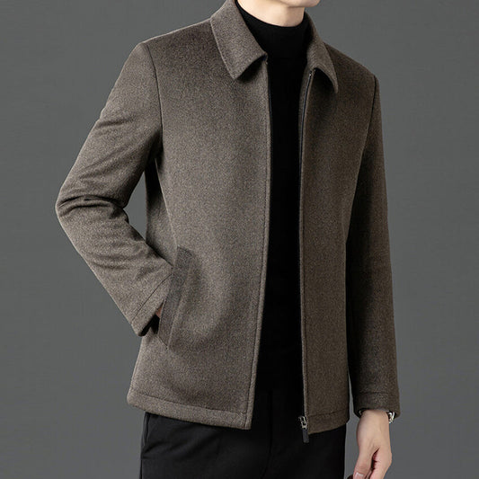 Men's Lapel Thickened Zipper Warm Solid Color Jacket