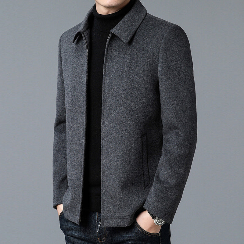 Men's Lapel Thickened Zipper Warm Solid Color Jacket