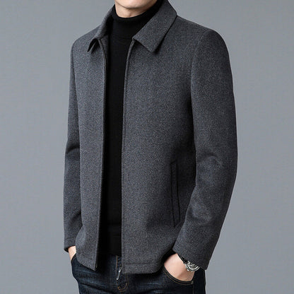 Men's Lapel Thickened Zipper Warm Solid Color Jacket