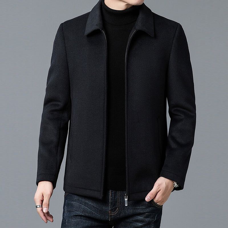 Men's Lapel Thickened Zipper Warm Solid Color Jacket