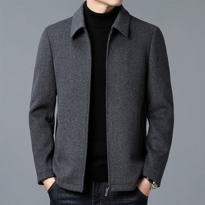 Men's Lapel Thickened Zipper Warm Solid Color Jacket