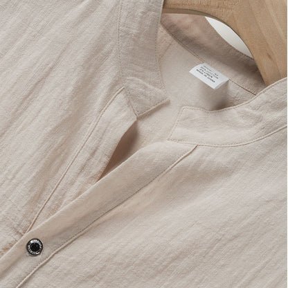 Men's Casual Linen Short Sleeve Stand Collar T-Shirt