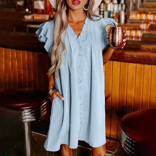 🌴Summer Specials🌴Women's Casual V-Neck Ruffle Pleated Dress