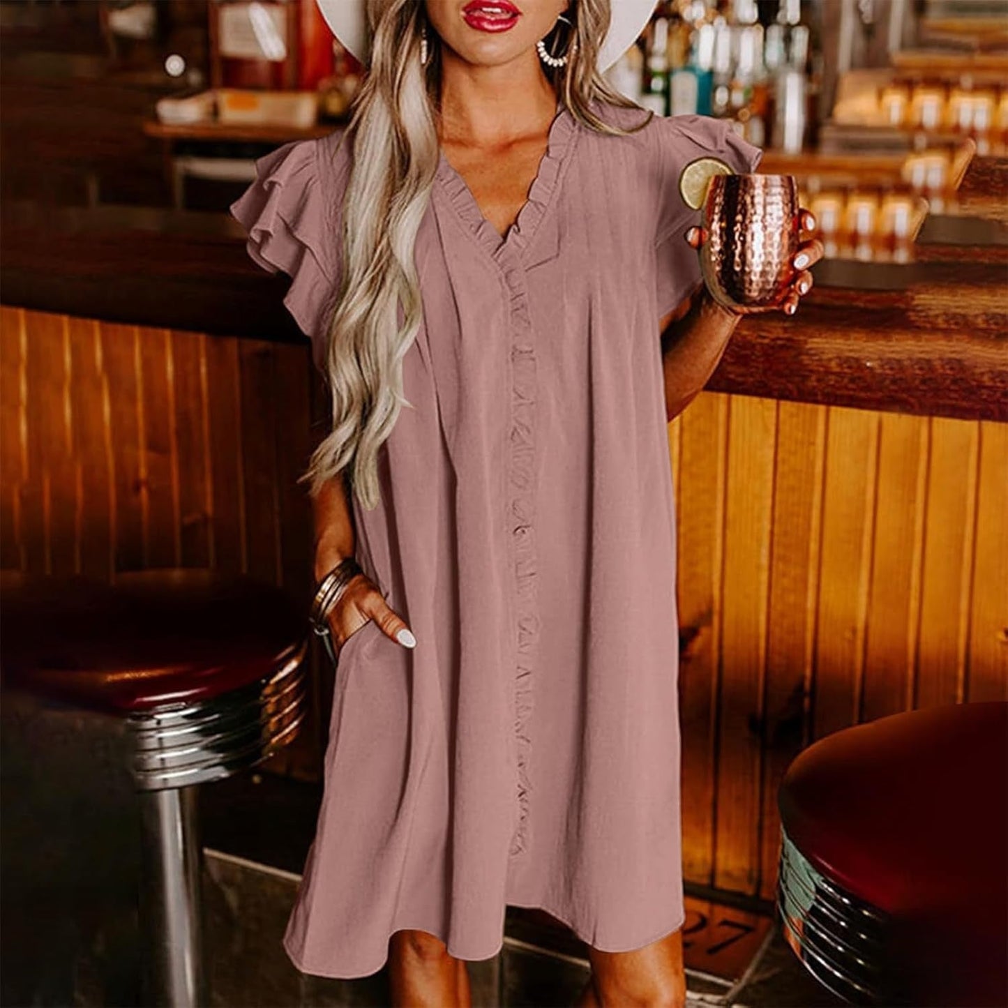 🌴Summer Specials🌴Women's Casual V-Neck Ruffle Pleated Dress